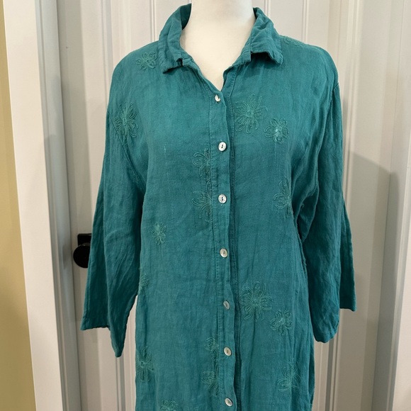 Teal Button-Up Linen Maxi Shirt Dress XL - Picture 6 of 9